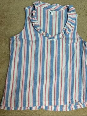 Vineyard Vines Striped Ruffle Neck Tank Top — Blue, Pink, White
